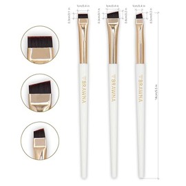 BRAWNA Juego de Pinceles para Cejas (3 Piezas) | Pincel de Precisión en Ángulo para Delineado, Mapeo de Labios y PMU | Pincel Plano para Corrector y M