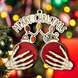 Merry Boobmas 2024 Wooden Christmas Ornament – Funny Skeleton Hand Christmas Bauble Ornament, Naughty Holiday Décor