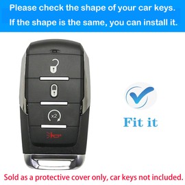 Kirsnda Key fob Cover with Metal Buckle Compatible with Dodge RAM 2500 3500 4500 ect Smart Remote Key,Key Accessories,TPU Protection Key Case(4 Buttons Blue)