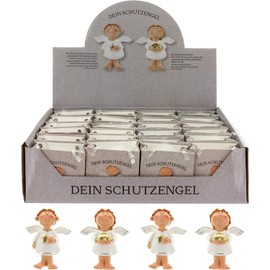 MIJOMA Set of 24 Guardian Angel in Bag 2 Assorted Designs in Display of 24 Guest Gift Lucky Charm for Wedding Christening Birth Christmas (White/Gold)
