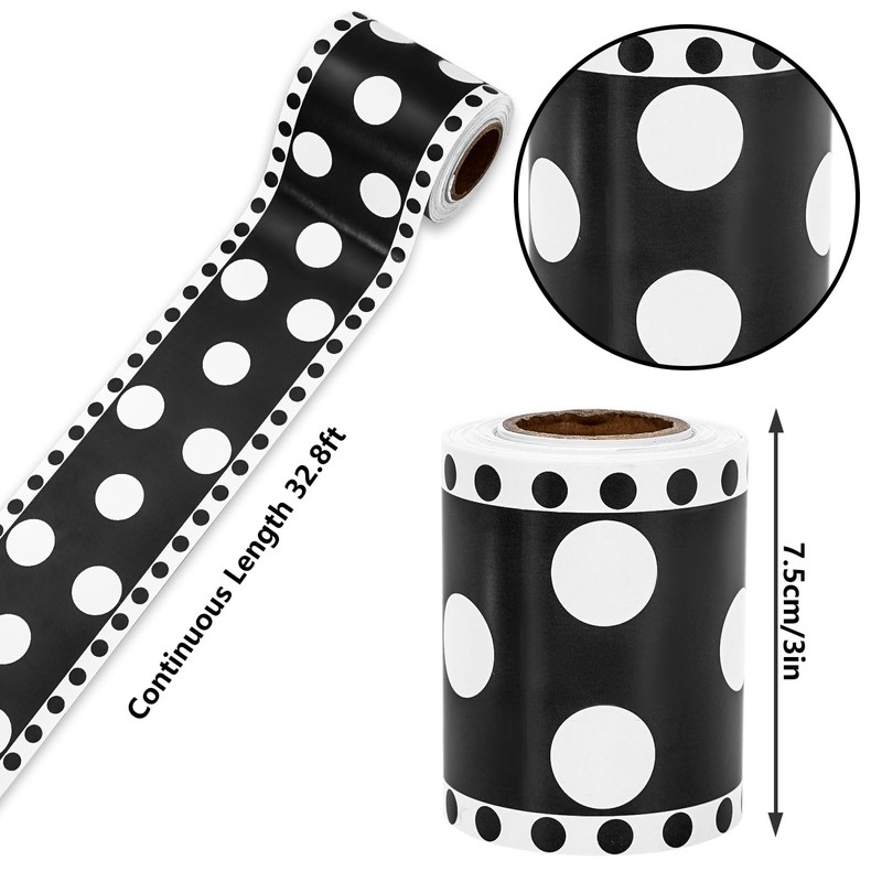 Whaline 32.8ft Dot Bulletin Board Borders Black White Dot Die-Cut