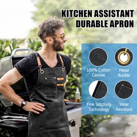 Chef Aprons for Kitchen, BBQ & Grill, M-XXL Heavy Duty Adjustable Work Apron, Cotton Canvas Men BBQ Apron With Large Pockets