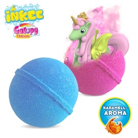 INKEE Galupy Unicorn 3er Set | 3x Badebomben Kinder mit Überraschung, Badekugeln 3x 100g mit GALUPY Einhornfiguren, Karamellduft & Jojobaöl