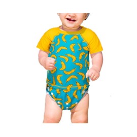 babygoal Baby Boy Swimsuit 2-Piece for 12-36 Months Toddlers, Bathing Suit Swim Diaper with Top Short Sleeves for Swim Lessons and Beach-Banana Design