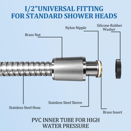 FEELSO Shower Hose for Handheld Shower Head, 71 inch high pressure resistant shower hose,Flexible Extension for Shower Heads, Bathroom Faucets, Toilet and Pet Washing