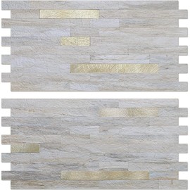 AULIGET 20 Sheets Faux Stone Peel and Stick Backsplash, Beige Marble Look PVC Wall Tile Stick on Backsplash for Kitchen and Bathroom