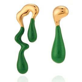 Aksod Small Teardrop Earrings Green Asymmetrical Tear Drop Earrings Stud Mini Waterdrop Earrings Jewelry for Women (Green-B)