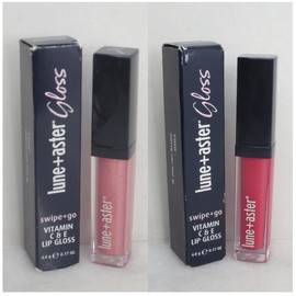 LUNE + ASTER VITAMIN C & E LIP GLOSS CHAMPION AND BESTIE 0.17 OZ BOXED LOT OF 2