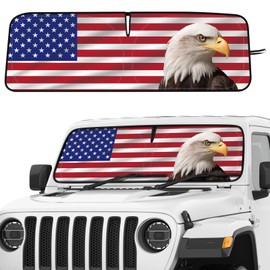 DaisyInner Windshield Sun Shade Compatible with Jeep JK JKU JL JLU 1997-2023 and Compatible with JT 2020-2023 Foldable Windshield Sun Visor Blocks UV Rays (Red White Blue,Classic)