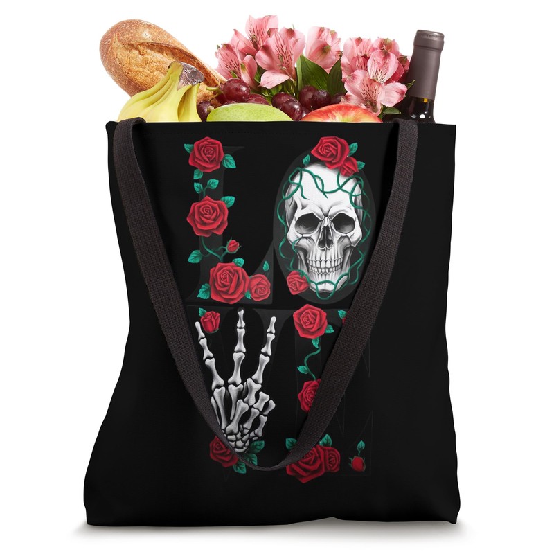 Love Decorated with Rose and Skull Tote Bag
