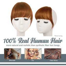 BARSDAR Clip in Bangs - Human Hair Bangs Extensions for Women, Thick Auburn Hair Bangs Clip in with Temples, Clip In Fringe Bangs Real Hair Natural Color Washable Dyeable- Medium Auburn
