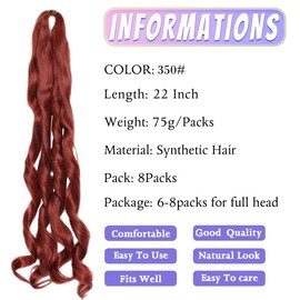 8pcs/lot French Curls Braid Hairstyle 22 Inch Loose Wavy Spiral Curls Braids Crochet Hair French Curls Braiding Hairstyle Synthetic Extensions Yaki Texture Pre-Stretched Bouncy Braiding Hairstyle 350#