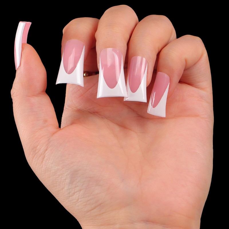 outopen 120pcs Duck Nail Tips Short Caramel Pink French Duck