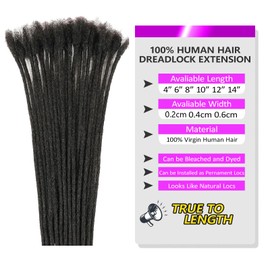 0.4 cm Width 14 Inch 60 Strands Human Hair Loc Extensions, Natural Black 100% Full Handmade Permanent Real Human Hair Dreadlock Extensions for Women/Men/Kids Can Be Dyed Bleached Curled Twisted
