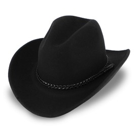 fiebig Western Hat Chuck with Faux Leather Band Cowboy Hat Made of 100% Wool Felt Made in Italy Individually Mouldable Wool Felt Hat in Many Sizes, black