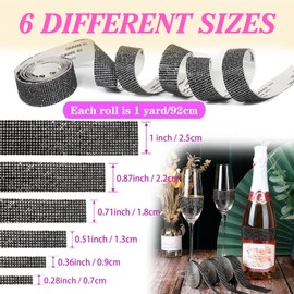 MLGDA 6 Rolls Self-Adhesive Rhinestone Ribbon Crystal Diamond Bling Ribbon DIY Decoration Sticker with 2 mm Rhinestones for DIY Arts Crafts,Wedding Party Decor,Car Phone Decoration. (Black)