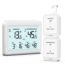 KeeKit Fridge Thermometer, 3.7in HD LCD Screen Refrigerator Thermometer with Alarm, Max/Min Temperature, Switch ℃/℉, Digital Freezer Hygrometer Gauge for Home and Restaurants