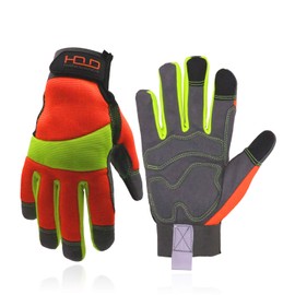 HANDLANDY Anti Vibration Work Gloves, Hi-Vis, Reflective, Shock-Absorbing Safety Gloves, Touch Screen, Flexible Spandex Back Vibrant Gloves, Hi-vis Yellow & Orange