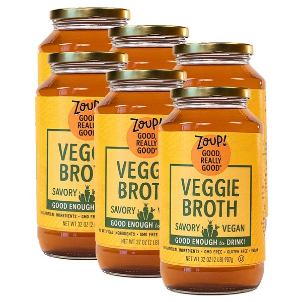 Vegetable Broth by Zoup! Vegan, Gluten Free, Non GMO, Low Calories Veggie Broth - Great for Stock, Bouillon, Soup Base or in Gravy - 6-Pack (32 oz)…
