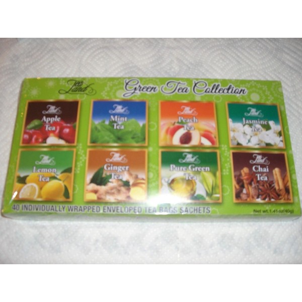 Tea Land - Green Tea Collection - 40 Individually Wrapped Enveloped Tea Bags Sachets- 2 boxes