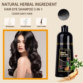 GFEUGS Hair Colour Hair Dye Shampoo, 500 ml Hair Dye Shampoo 3-in-1 Against Grey Hair, Hair Colour Instant Hair Colour Shampoo Tint Shampoo, Colour Shampoo Hair Dye for Men Women (Black)