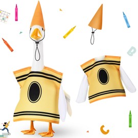 Geyoga Back to School Porch Goose Outfit for 23" Lawn Cement Goose Back to School Garden Patio Yard Outdoor Decorations(Yellow,Crayon)