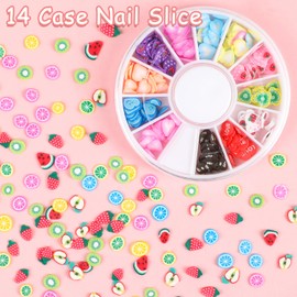 DECORA 3000pcs Fruit Nail Art Slice, Fruit Slime Charms 14 Styles DIY Crafts Assorted 3D Slice 3-5mm for Clay Nail Art Decoration