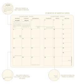 2 Year Pocket Planner by Graphique, Aug. 2024 – Dec. 2026 Monthly Calendar, 29 Month Vegan Leather Planner with Pen Loop, Contacts, Marked Holidays, 3.75” x 6”