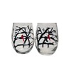 Snowy Branches Red Cardinal Stemless Wine Glasses Set of 2