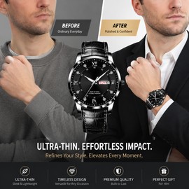 Ultra-Thin Men’s Watch for Business & Casual Wear – Luminous Quartz Wristwatch with Day and Date Display