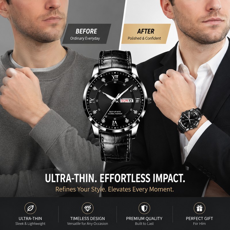Ultra-Thin Men’s Watch for Business & Casual Wear – Luminous