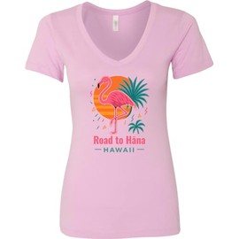 inktastic Road to Hana Hawaii Flamingo Tropical Vibes Women's V-Neck T-Shirt Medium Pink 46c86