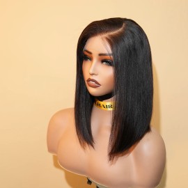 XBL US Local Stock 10" 12" Raw Human Hair Short Bob Wig with Thin HD Lace Front Glueless Pre-plucked for Black Women Summerstyle: Straight, color: #1B Natural Black, Stretched Length: 12 Inches