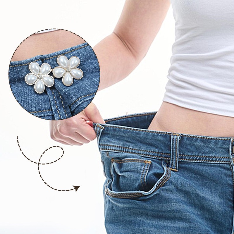 12PCS Pearl Pin-Style Waist Tighteners Decorative Brooch Clips Safety Pin