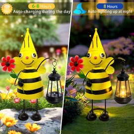 Garden Decor Bee Solar Statues,Unique Garden Statues Bee with Solar Lantern Waterproof, Birthday Gifts for Women Mom Grandma, Front Patio Balcony Yard Art Lawn Ornaments Porch Outdoor Decoration