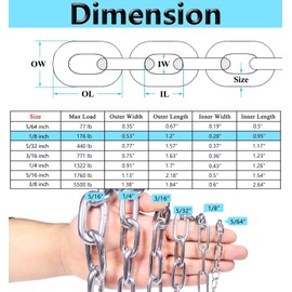 Stainless Steel Chain, Lsqurel 6.5ft Metal Chain Link Chain Small 1/8in Light Duty Chain Utility Chain Jack Chain for Home Outdoor Camping Hanging etc (1/8in-6.5ft)