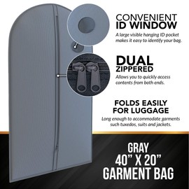 Suit Garment Travel Bags 3 Pack -Heavy Duty Lightweight -40"x24" -By Your Bags