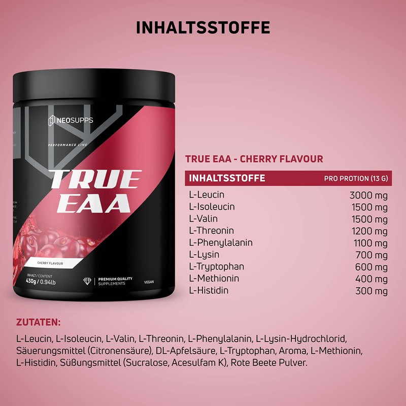 NEOSUPPS EAA Powder - Cherry, 430 g, High-Quality Essential Amino