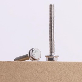 1/4-20 x 2 (12 pcs) Flanged Hex Bolt Screws, ASME Standard Flanged Hex Head Bolts, 304 Stainless Steel 18-8, Full Thread, Coarse Thread UNC