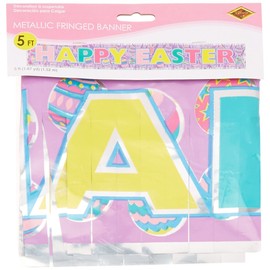 Beistle 40880 1-Pack Metallic Happy Easter Fringe Banner for Parties, 8 by 5-Feet
