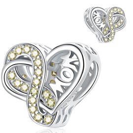 VOROCO Sterling Silver Mom Birthstone Charm for Bracelets and Necklaces，Heart Infinity Birthstone charms for Mothers Birthday Christmas Jewelry Gifts (August)