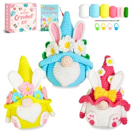 MAGIMUSE Crochet Kit for Beginners Crochet Starter Kits for Adults Easter Amigurumi Knitting Crochet Animals Kits Hooks Yarn Set with Step-by-Step Video Tutorials, 3 Easter Gnomes (40%+ Yarn)