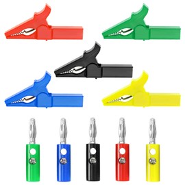 Create idea 5 Sets Alligator Clips with 4mm Banana Plugs 220V 30A Insulated Full Protective Crocodile Clips Electrical Test Clips for Multimeter and Clamp Meters Test