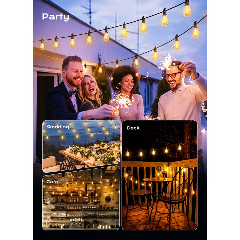 Brightown Outdoor String Lights Patio Lights, 100FT ST38 Shatterproof Dimmable