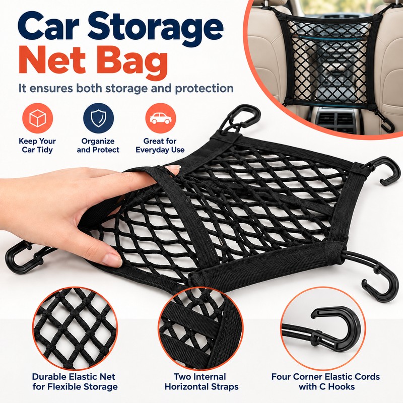 Car Storage Net Bag Between Seats Car Divider Child Safety