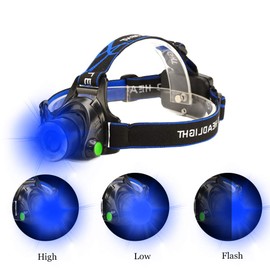 GaiGaiMall Blue LED Headlamp Flashlight Water Resistant Zoomable 3 Modes Blue Head Lamp for Fishing Hunting Outdoor Activities