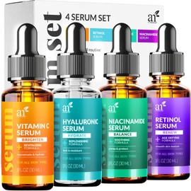 Juego de suero de vitamina C para el cuidado de la piel de 4 piezas: incluye retinol, ácido hialurónico y niacinamida – antienvejecimiento, iluminador de piel, hidratante, reducción de arrugas