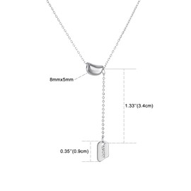 KOMI Silver Y Shaped Necklace for Women Minimalist Bean Bead Necklace with Drop Chain Lucky Tag for Womens, Collarbone Chain Trendy Fashion Jewelry Gift for Friends