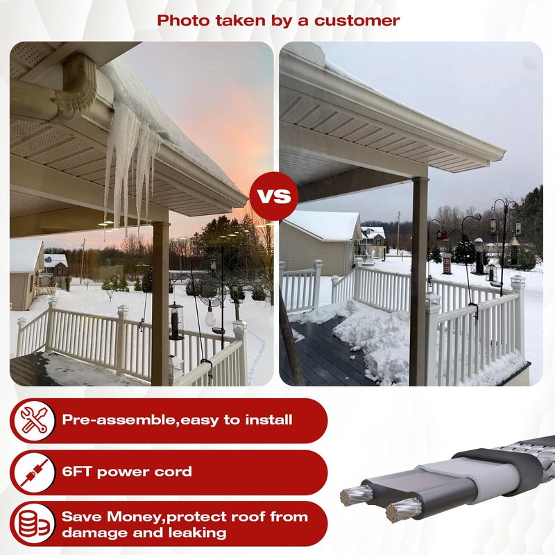 H&G lifestyles Roof Heat Cable Snow De-Icing Kit Self-Regulating Plug-in