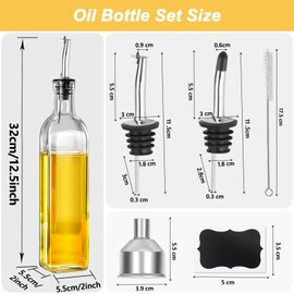 MEIDAYAI Olive Oil Dispenser Bottle, 1 Pcs Glass Oil and Vinegar Dispenser Set with 2 Stainless Steel Pourers, 2 Labels,1 Brush and 1 Funnel Oil Bottles for Kitchen (17oz/500ml)
